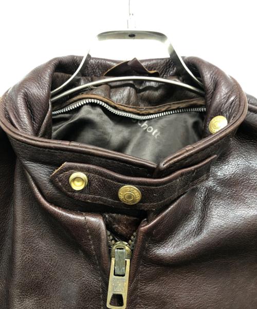 Schott（ショット）Schott (ショット) スタンドカラーシングルライダース ブラウン サイズ:38の古着・服飾アイテム