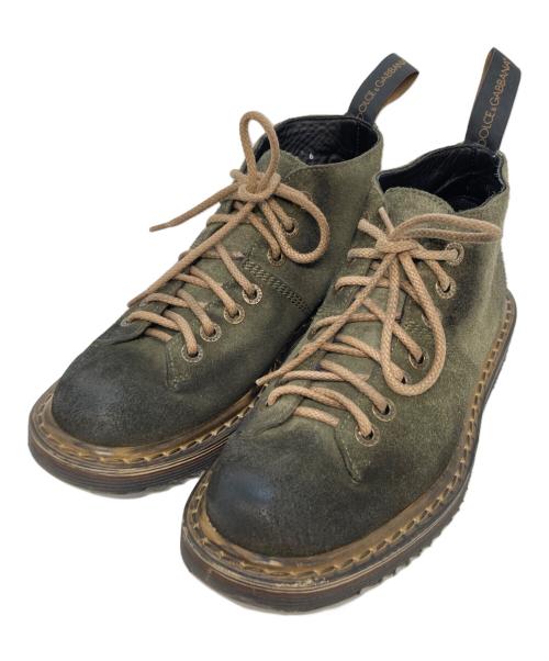 DOLCE & GABBANA（ドルチェ＆ガッバーナ）DOLCE & GABBANA (ドルチェ＆ガッバーナ) スウェードホールブーツ グリーン サイズ:6の古着・服飾アイテム