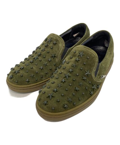 JIMMY CHOO（ジミーチュウ）JIMMY CHOO (ジミーチュウ) スタースタッズスウェードスリッポン グリーン サイズ:39の古着・服飾アイテム