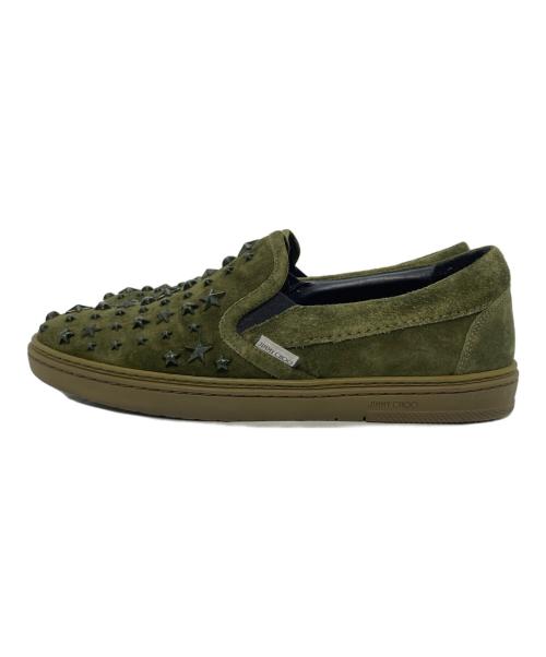 JIMMY CHOO（ジミーチュウ）JIMMY CHOO (ジミーチュウ) スタースタッズスウェードスリッポン グリーン サイズ:39の古着・服飾アイテム