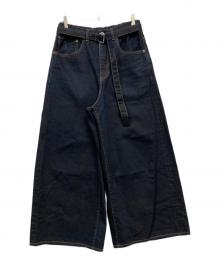 sacai（サカイ）の古着「BELTED BAGGY FLAIR DENIM PANTS」｜ネイビー