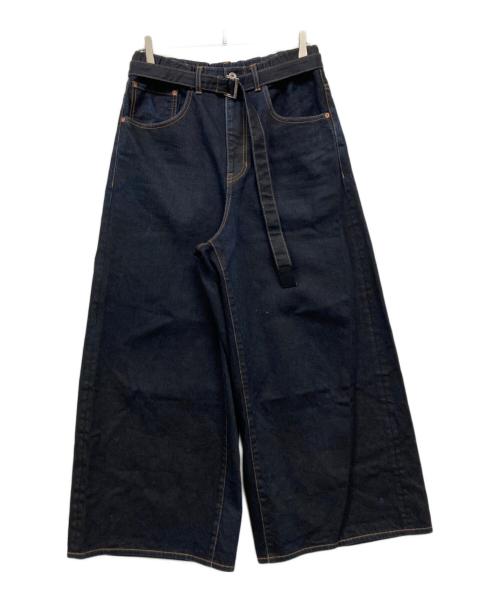 sacai（サカイ）sacai (サカイ) BELTED BAGGY FLAIR DENIM PANTS ネイビーの古着・服飾アイテム