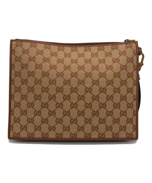 GUCCI（グッチ）GUCCI (グッチ) MLB (エムエルビー) GGキャンバスクラッチバッグ ブラウン×ベージュの古着・服飾アイテム