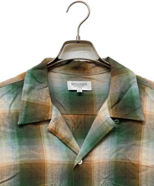 BENJAMIN authentic club（（ベンジャミンオーセンティッククラブ））Benjamin Authentic Club (（ベンジャミンオーセンティッククラブ）) Rayon open collar Check Shirt ブラウン×グリーン サイズ:XLの古着・服飾アイテム