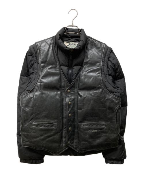 Schott（ショット）Schott (ショット) レザー切替ダウンジャケット ブラック サイズ:40の古着・服飾アイテム