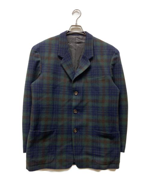 Y's for men（ワイズフォーメン）Y'S for men (ワイズフォーメン) ウールチェックテーラードジャケット グリーン×ネイビー サイズ:Sの古着・服飾アイテム