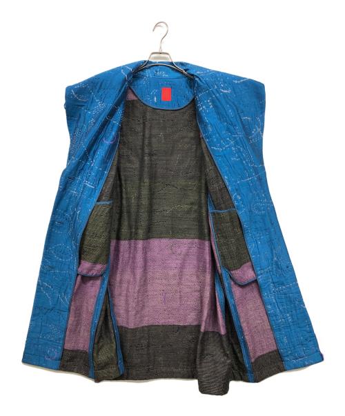 HaaT ISSEY MIYAKE（ハート イッセイ ミヤケ）Haat ISSEY MIYAKE (ハート イッセイ ミヤケ) 混紡刺し子生地刺繍総柄ロングコート ブルー サイズ:2の古着・服飾アイテム