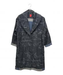 HaaT ISSEY MIYAKE（ハート イッセイ ミヤケ）の古着「混紡刺し子生地刺繍総柄ロングコート」｜ブラック