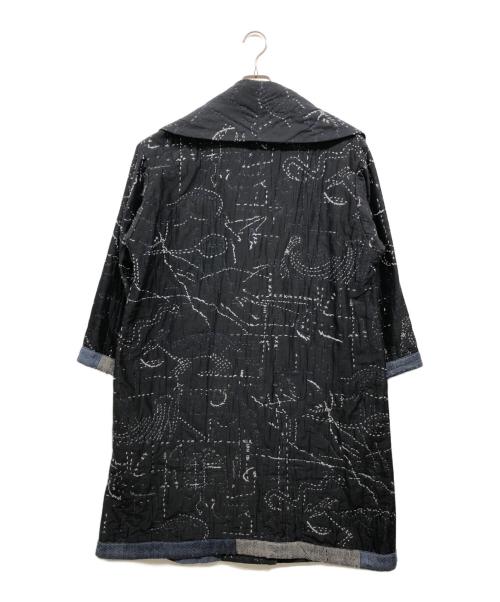 HaaT ISSEY MIYAKE（ハート イッセイ ミヤケ）Haat ISSEY MIYAKE (ハート イッセイ ミヤケ) 混紡刺し子生地刺繍総柄ロングコート ブラック サイズ:2の古着・服飾アイテム