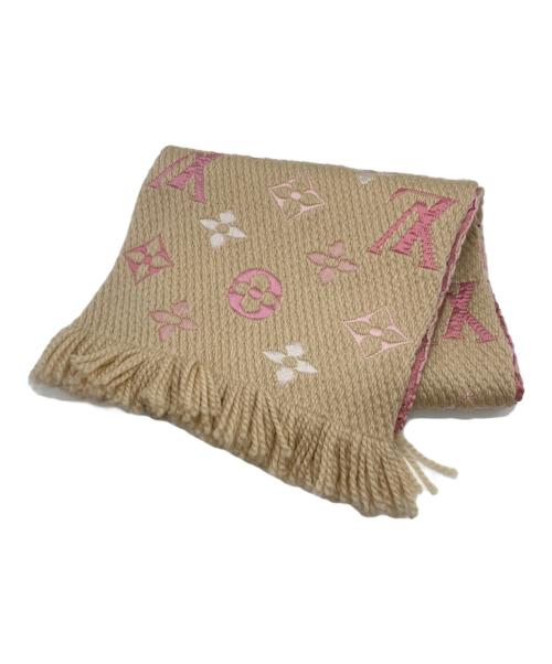 LOUIS VUITTON（ルイ ヴィトン）LOUIS VUITTON (ルイ ヴィトン) エシャルプロゴマニアフリンジマフラー ブラウン×ピンクの古着・服飾アイテム