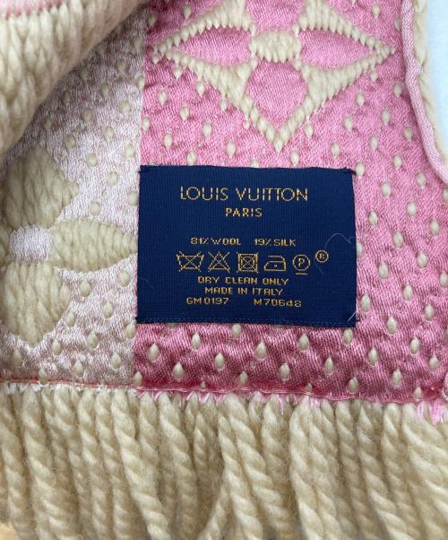 LOUIS VUITTON（ルイ ヴィトン）LOUIS VUITTON (ルイ ヴィトン) エシャルプロゴマニアフリンジマフラー ブラウン×ピンクの古着・服飾アイテム
