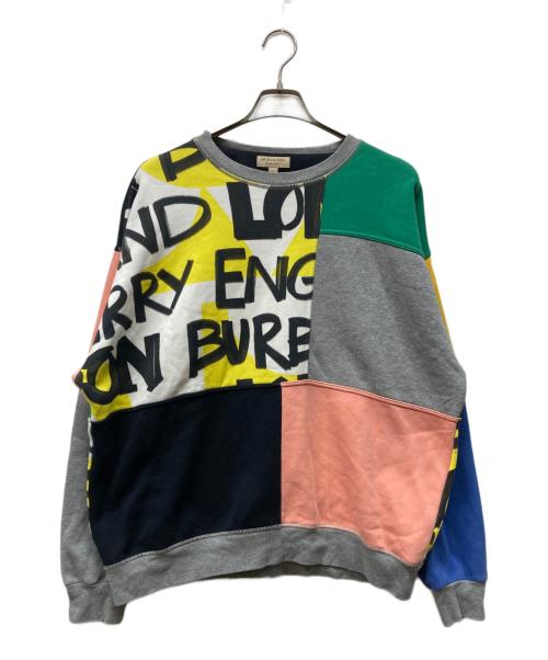 BURBERRY LONDON（バーバリーロンドン）BURBERRY LONDON (バーバリーロンドン) グラフィティプリント パッチワークデザインスウェット グレー サイズ:Lの古着・服飾アイテム