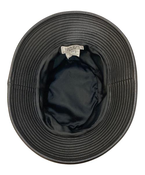 HERMES（エルメス）HERMES (エルメス) レザー切替カシミヤバケットハット ベージュ×ブラック サイズ:60の古着・服飾アイテム