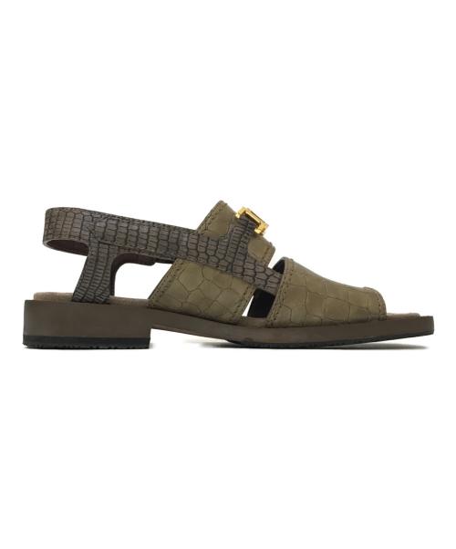 STELLA McCARTNEY（ステラマッカートニー）STELLA McCARTNEY (ステラマッカートニー) チェーントリムスクエアトゥクロコサンダル カーキ×ブラウン サイズ:36の古着・服飾アイテム