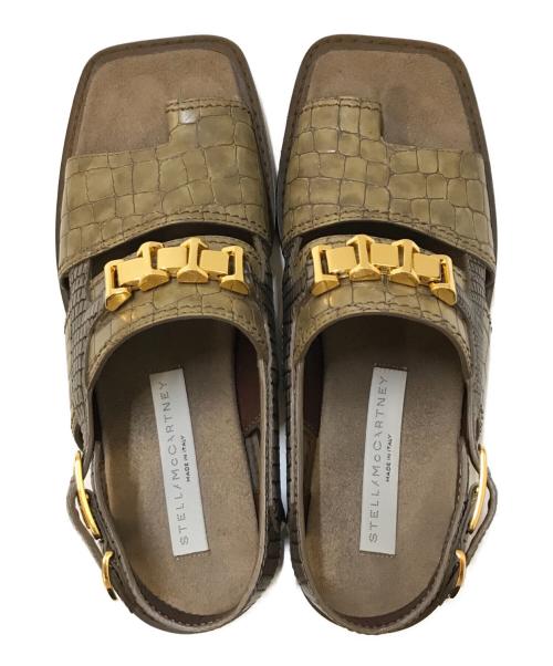 STELLA McCARTNEY（ステラマッカートニー）STELLA McCARTNEY (ステラマッカートニー) チェーントリムスクエアトゥクロコサンダル カーキ×ブラウン サイズ:36の古着・服飾アイテム