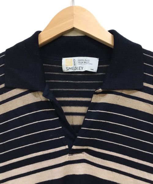 JOHN SMEDLEY（ジョンスメドレー）JOHN SMEDLEY (ジョンスメドレー) ボーダー切替スキッパーニット ネイビー×ベージュ サイズ:Sの古着・服飾アイテム