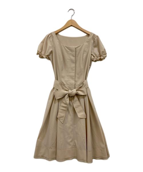 FOXEY NEWYORK（フォクシーニューヨーク）FOXEY NEWYORK (フォクシーニューヨーク) パフスリーブワンピース ベージュ サイズ:38の古着・服飾アイテム