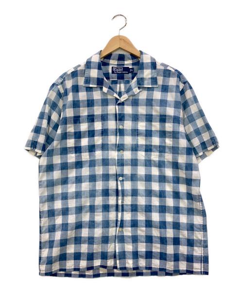 POLO RALPH LAUREN（ポロ・ラルフローレン）POLO RALPH LAUREN (ポロ・ラルフローレン) チェックオープンカラーシャツ ブルー×ホワイト サイズ:Lの古着・服飾アイテム