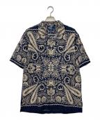 POLO RALPH LAURENポロ・ラルフローレン）の古着「CALDWELL ペルシャ柄リネンシルクオープンカラーシャツ」｜ネイビー×ベージュ