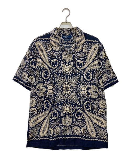 POLO RALPH LAUREN（ポロ・ラルフローレン）POLO RALPH LAUREN (ポロ・ラルフローレン) CALDWELL ペルシャ柄リネンシルクオープンカラーシャツ ネイビー×ベージュ サイズ:Mの古着・服飾アイテム