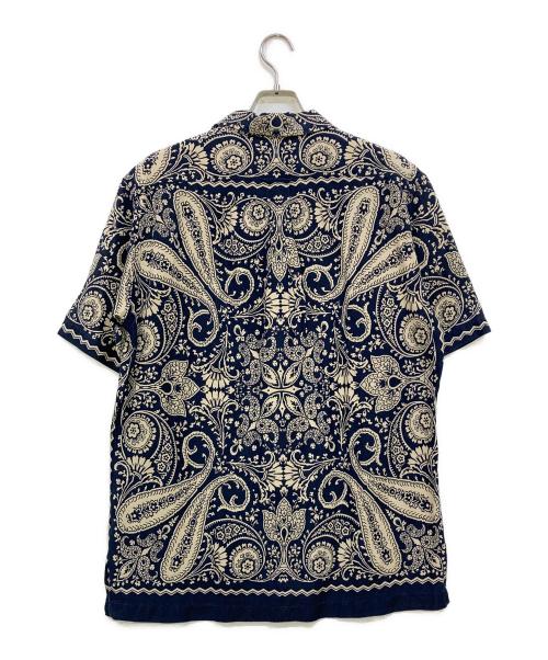 POLO RALPH LAUREN（ポロ・ラルフローレン）POLO RALPH LAUREN (ポロ・ラルフローレン) CALDWELL ペルシャ柄リネンシルクオープンカラーシャツ ネイビー×ベージュ サイズ:Mの古着・服飾アイテム