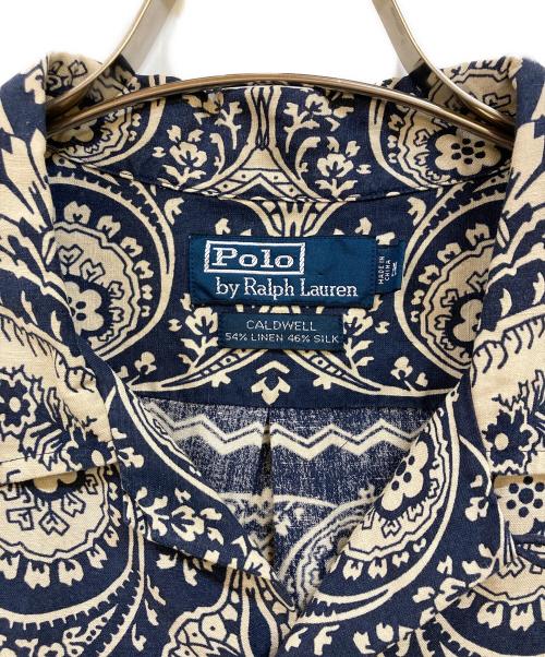 POLO RALPH LAUREN（ポロ・ラルフローレン）POLO RALPH LAUREN (ポロ・ラルフローレン) CALDWELL ペルシャ柄リネンシルクオープンカラーシャツ ネイビー×ベージュ サイズ:Mの古着・服飾アイテム