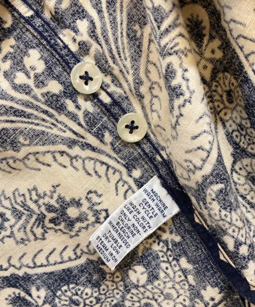 POLO RALPH LAUREN（ポロ・ラルフローレン）POLO RALPH LAUREN (ポロ・ラルフローレン) CALDWELL ペルシャ柄リネンシルクオープンカラーシャツ ネイビー×ベージュ サイズ:Mの古着・服飾アイテム