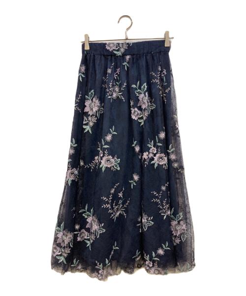 GRACE CONTINENTAL（グレースコンチネンタル）GRACE CONTINENTAL (グレースコンチネンタル) フラワーチュール刺繍スカート ネイビー サイズ:36の古着・服飾アイテム
