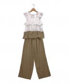 freneフラーネ）の古着「バイカラーフリルセットアップ」｜ホワイト×ベージュ