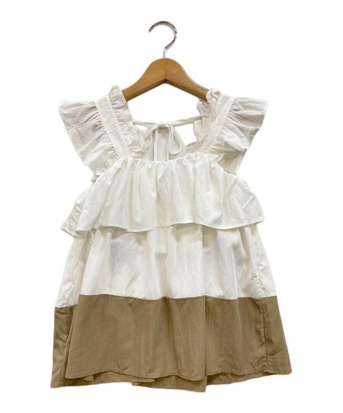 frene（フラーネ）frene (フラーネ) バイカラーフリルセットアップ ホワイト×ベージュ サイズ:Fの古着・服飾アイテム