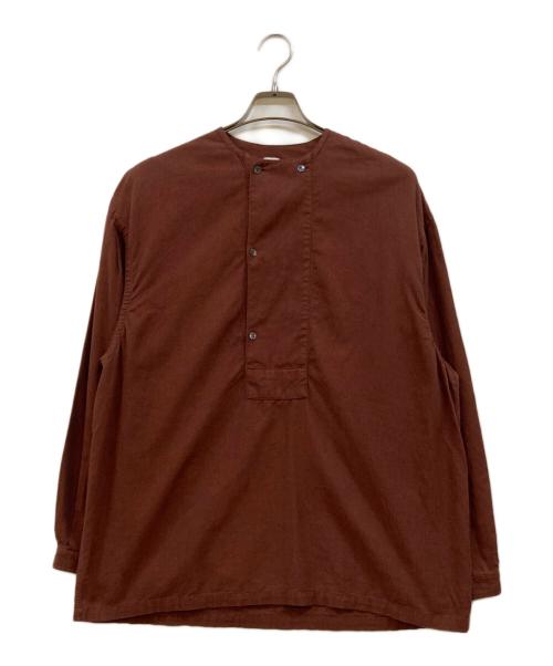 E.TAUTZ（イートーツ）E.TAUTZ (イートーツ) DB COLLARLESS SHIRT ブラウン サイズ:XSの古着・服飾アイテム