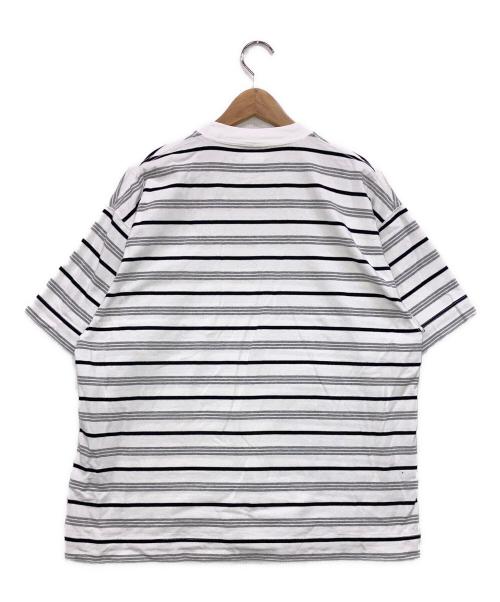 plllllleeeasse（プリーズ）plllllleeeasse (プリーズ) multi stripe short sleeve tee ホワイト×グレー サイズ:Sの古着・服飾アイテム