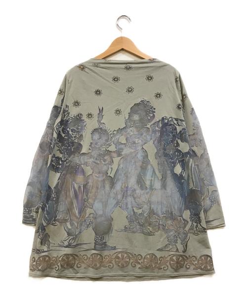 TOKUKO1erVOL（トクコプルミエヴォル）TOKUKO1erVOL (トクコプルミエヴォル) 民族舞踏デザイン総柄シアーブラウス グレー サイズ:9の古着・服飾アイテム