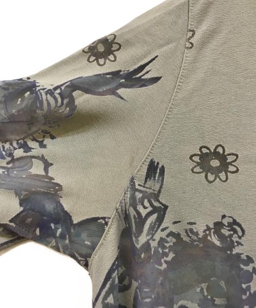 TOKUKO1erVOL（トクコプルミエヴォル）TOKUKO1erVOL (トクコプルミエヴォル) 民族舞踏デザイン総柄シアーブラウス グレー サイズ:9の古着・服飾アイテム