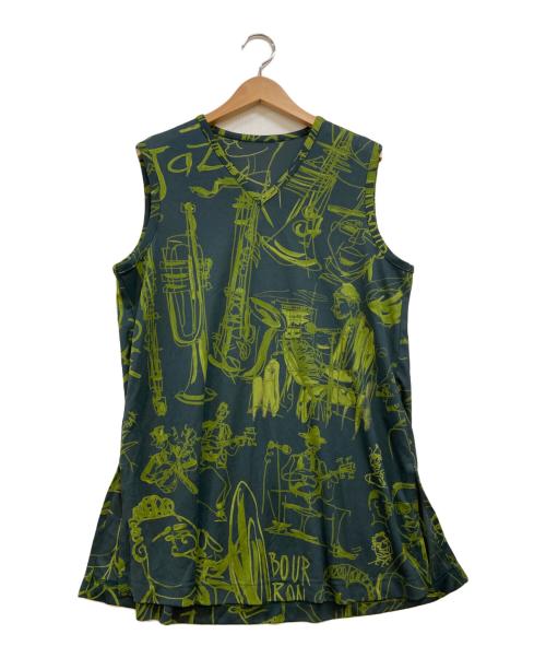 TOKUKO1erVOL（トクコプルミエヴォル）TOKUKO1erVOL (トクコプルミエヴォル) 総柄ノースリーブカットソー グリーン サイズ:9の古着・服飾アイテム
