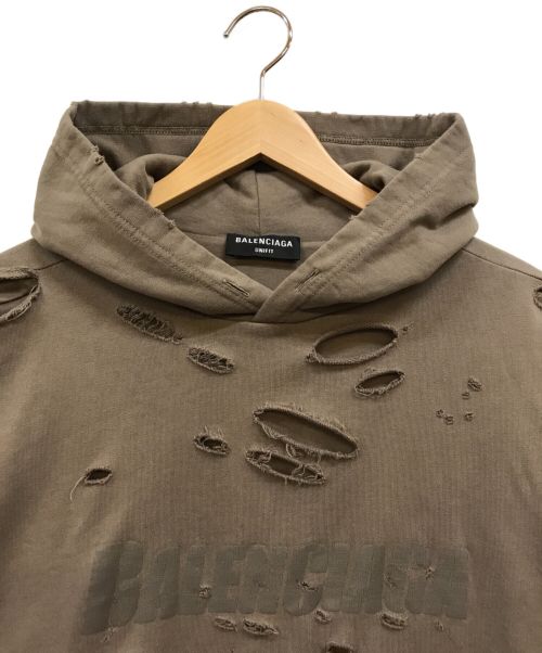 BALENCIAGA（バレンシアガ）BALENCIAGA (バレンシアガ) Caps Destroyed Hoodie ブラウン サイズ:XXSの古着・服飾アイテム