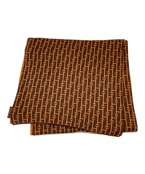 HERMES（エルメス）HERMES (エルメス) 総柄シルクマフラー ブラウン×オレンジの古着・服飾アイテム