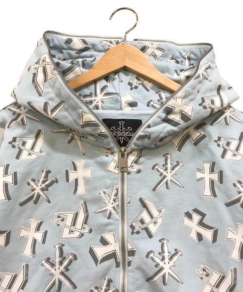 unknown（アンノーン）unknown (アンノーン) 3D Monogram Logo Full Zip スカイブルー サイズ:Mの古着・服飾アイテム