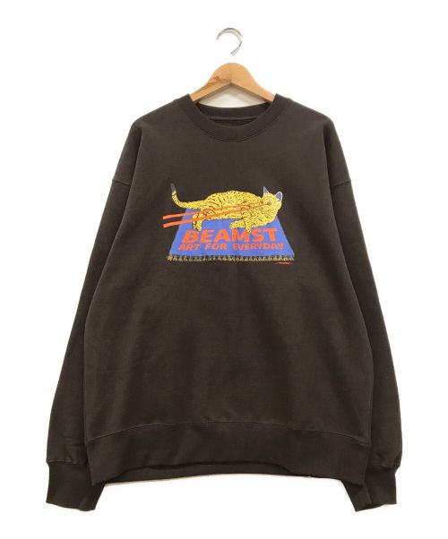 BEAMS T（ビームス ティー）BEAMS T (ビームスティー) 別注 HIROTTON / ART FOR EVERYDAY LOGO CREWNECK SWEAT ブラウン サイズ:XLの古着・服飾アイテム