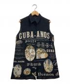 TOKUKO1erVOLトクコプルミエヴォル）の古着「ノースリーブプリントリネンシャツ」｜ブラック