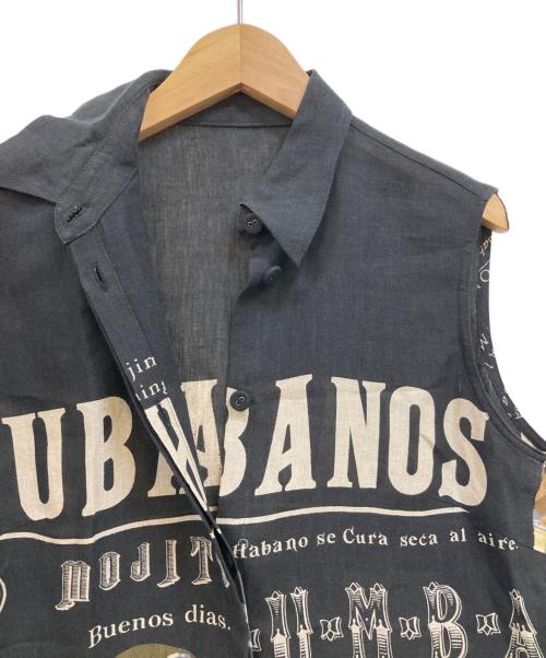 TOKUKO1erVOL（トクコプルミエヴォル）TOKUKO1erVOL (トクコプルミエヴォル) ノースリーブプリントリネンシャツ ブラック サイズ:9号の古着・服飾アイテム