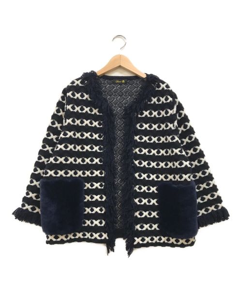 DRAWER（ドゥロワー）DRAWER (ドゥロワー) ムートンポケット ウールカシミヤニットジャケット ホワイト×ネイビー サイズ:下記参照の古着・服飾アイテム