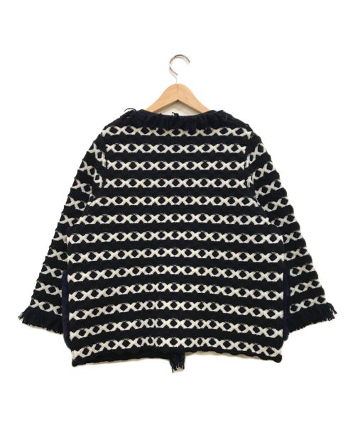 DRAWER（ドゥロワー）DRAWER (ドゥロワー) ムートンポケット ウールカシミヤニットジャケット ホワイト×ネイビー サイズ:下記参照の古着・服飾アイテム