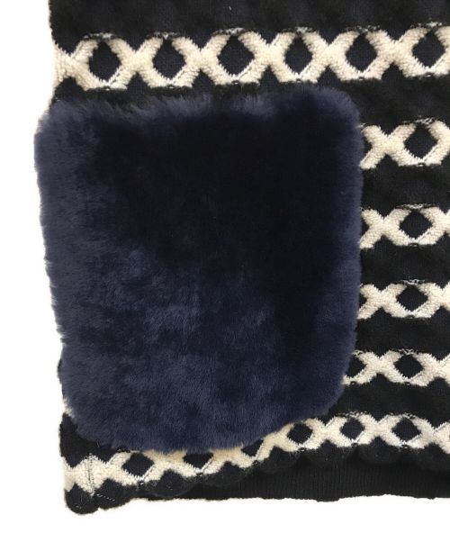 DRAWER（ドゥロワー）DRAWER (ドゥロワー) ムートンポケット ウールカシミヤニットジャケット ホワイト×ネイビー サイズ:下記参照の古着・服飾アイテム