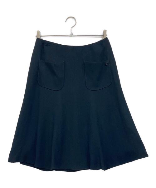CHANEL（シャネル）CHANEL (シャネル) ワンポインココマーク フレアスカート ネイビー サイズ:38の古着・服飾アイテム