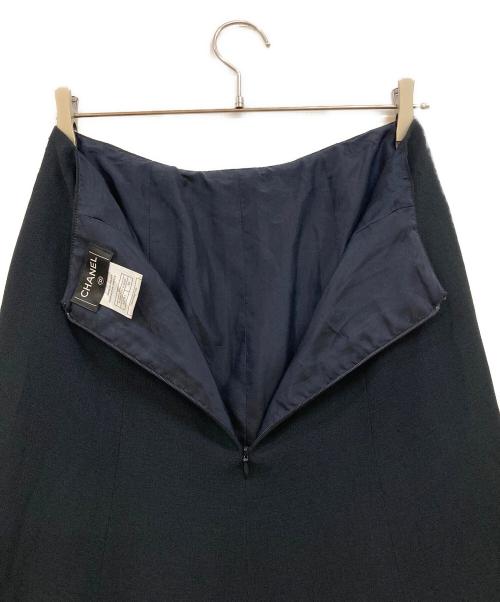 CHANEL（シャネル）CHANEL (シャネル) ワンポインココマーク フレアスカート ネイビー サイズ:38の古着・服飾アイテム