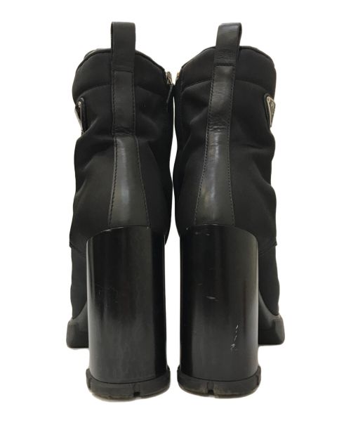 PRADA（プラダ）PRADA (プラダ) Re-Nylon xブラッシュドレザー ブーティー ショートブーツ ブラック サイズ:38 1/2の古着・服飾アイテム