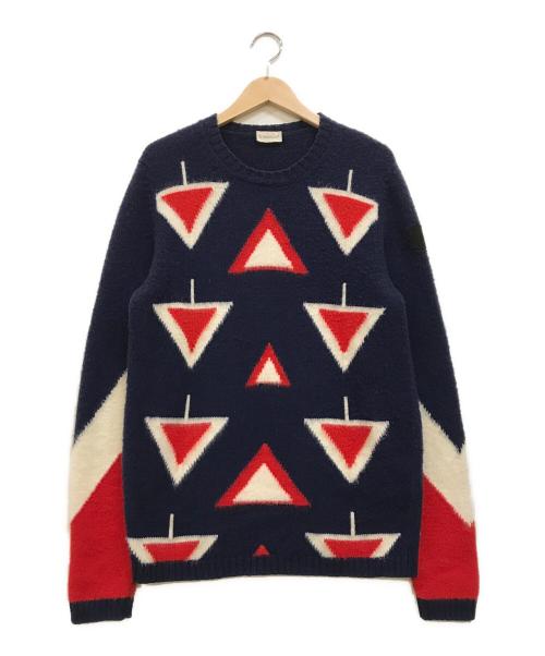 MONCLER（モンクレール）MONCLER (モンクレール) 総柄ウールニット ネイビー サイズ:Mの古着・服飾アイテム