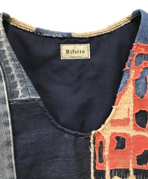 Rifatto（リファット）Rifatto (リファット) プルオーバー刺し子デニムベスト ブルー×レッド サイズ:下記参照の古着・服飾アイテム