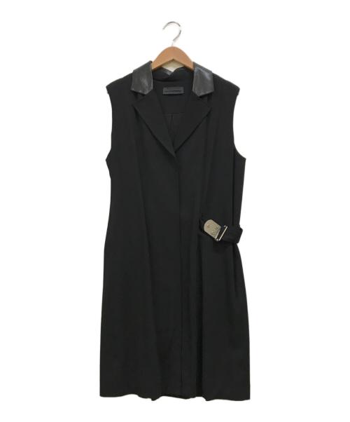 DIESEL Black Gold（ディーゼル ブラック ゴールド）DIESEL Black Gold (ディーゼル ブラック ゴールド) レザー切替ベルテッドジレ ブラック サイズ:40の古着・服飾アイテム